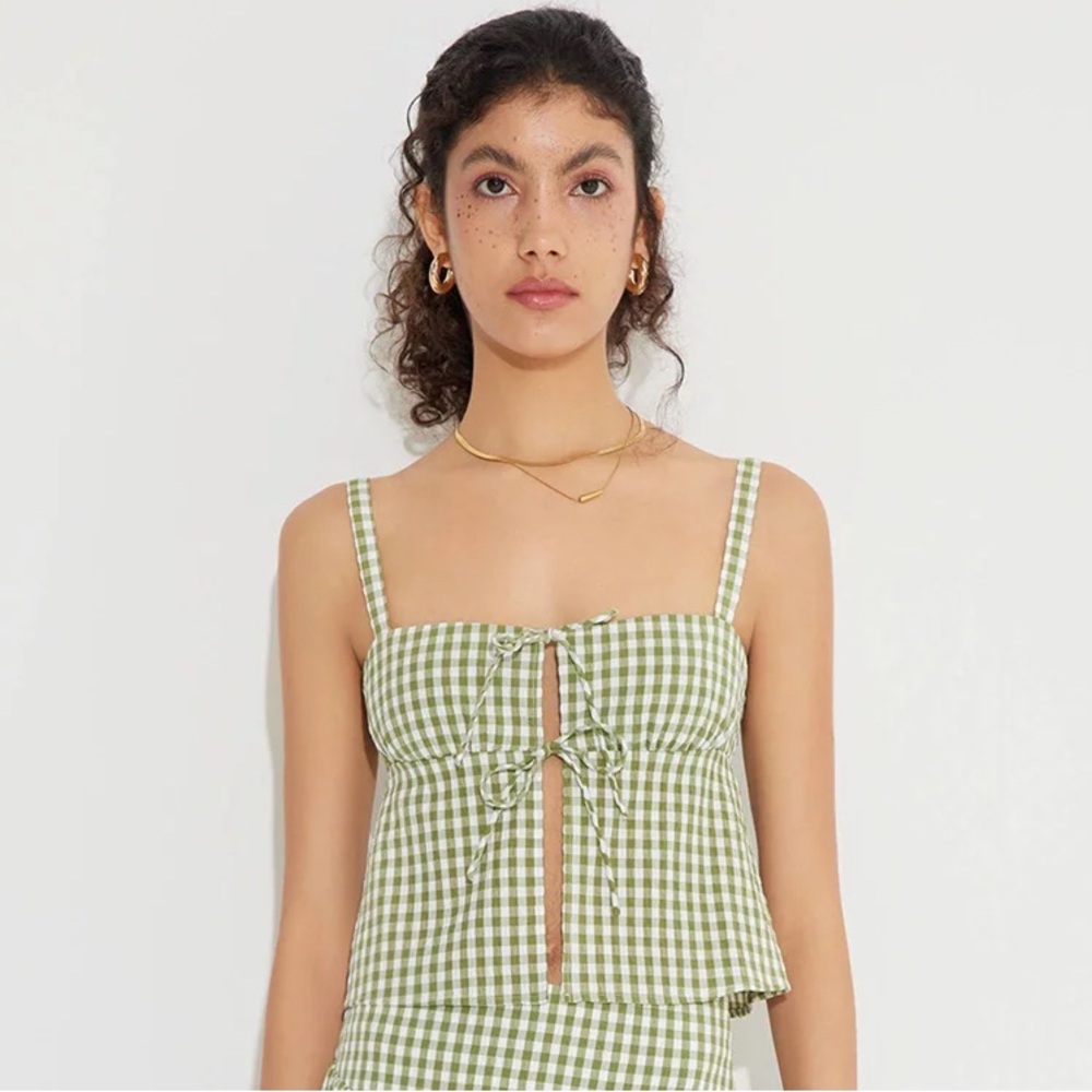 Wild Fable Women's Tie-Front Cami Green Gingham XXL